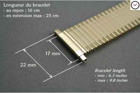 Bracelet extensible en acier doré brossé & poli, anses télescopiques (17, 18, 19, 20, 21 & 22 mm)