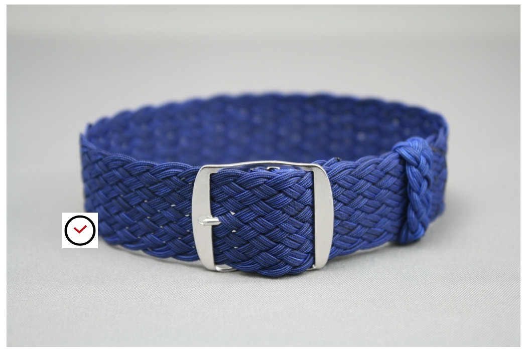 Bracelet montre Perlon tressé Bleu Marine, tissage double fil