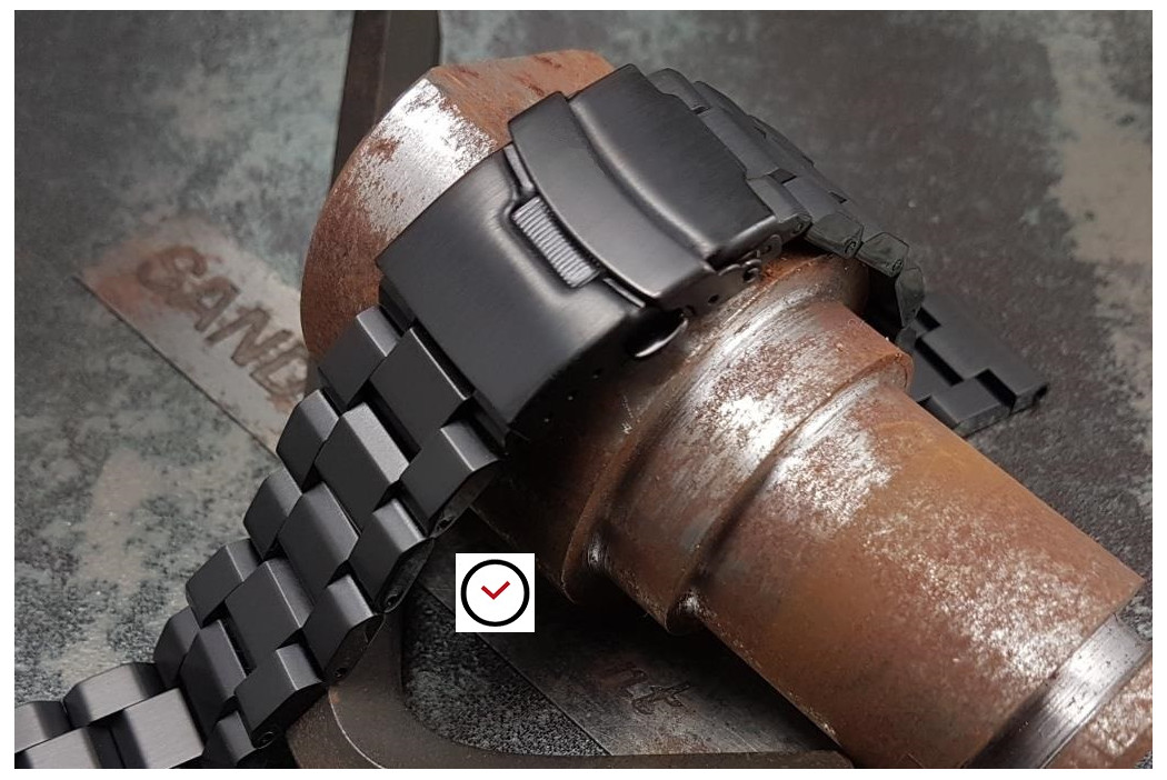Bracelet montre Hexad Oyster en acier inox massif noir, boucle déployante avec sécurité (18, 20, 22 & 24 mm)