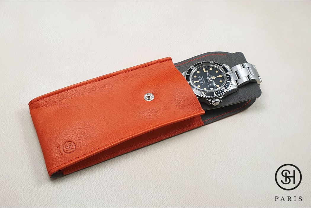Pochette SELECT-HEURE en cuir vintage Orange pour montres (fait main en Italie)