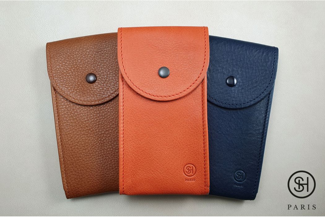 Orange vintage leather SELECT-HEURE watch pouch (handmade in Italy)