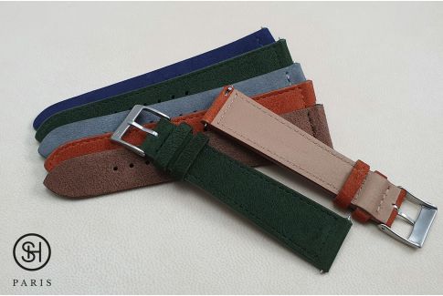 Kaki Green Suede SELECT-HEURE leather watch strap with quick release spring bars (interchangeable)