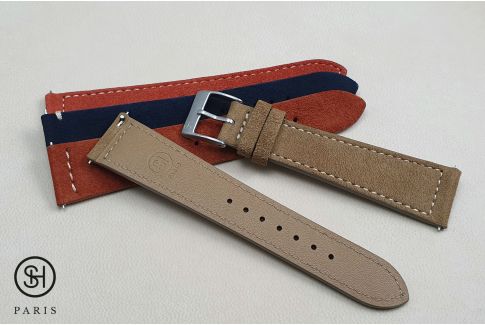 Bracelet montre cuir Suede SELECT-HEURE Épice couture écrue avec pompes rapides (interchangeable)