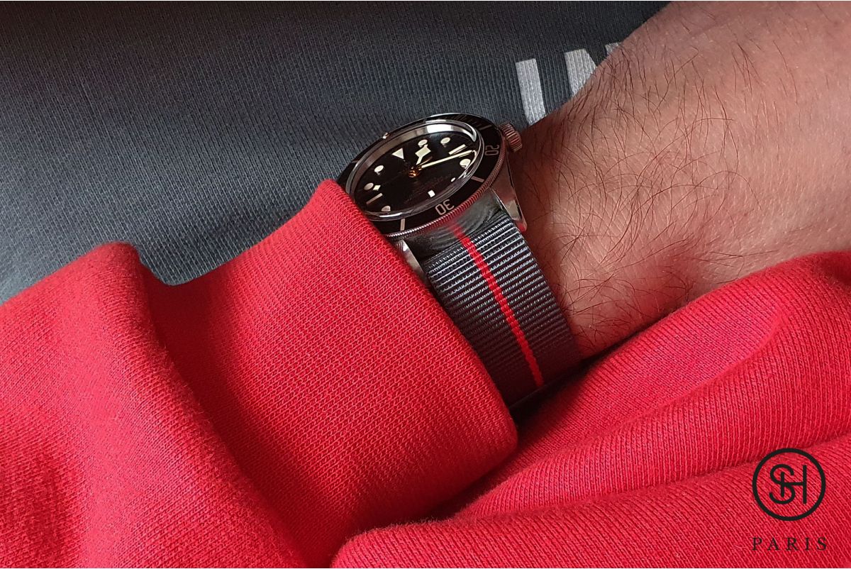 Bracelet montre nylon Marine Nationale SELECT-HEURE Gris Rouge