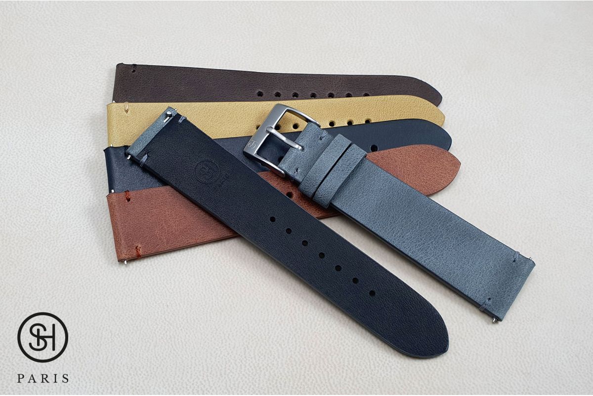 Blue Grey Vintage SELECT-HEURE leather watch strap with quick release spring bars (interchangeable)