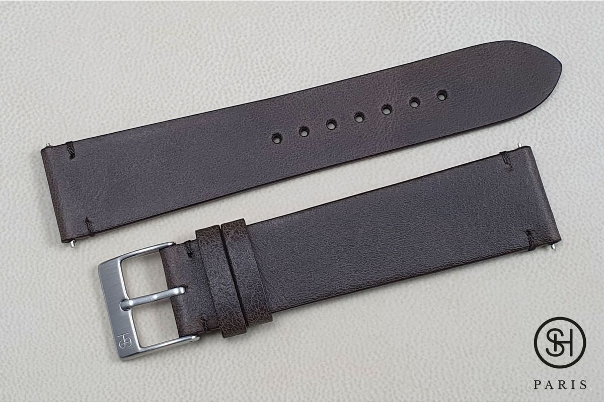 Bracelet montre cuir Vintage SELECT-HEURE Marron foncé avec pompes rapides (interchangeable)