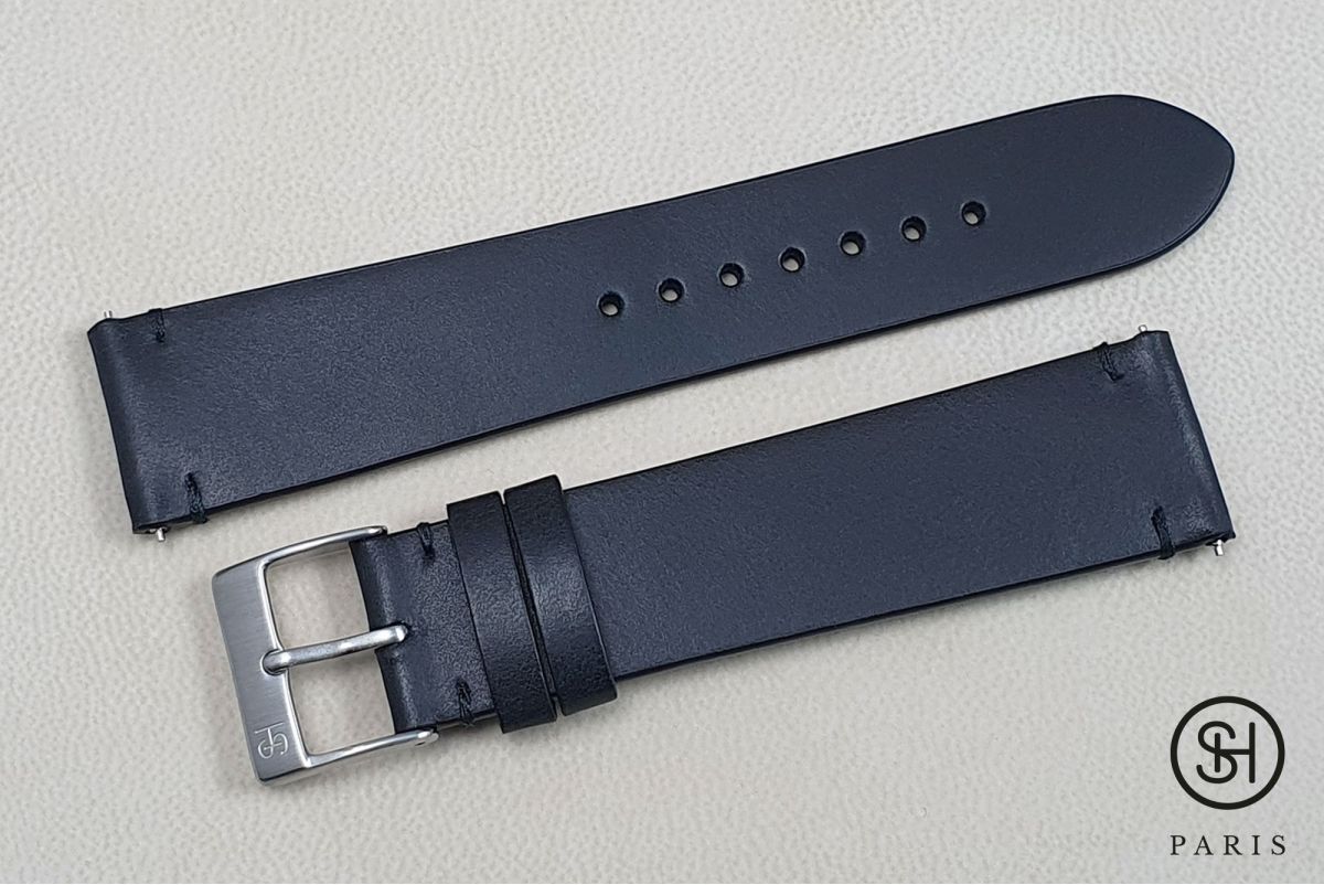 Mat Black Vintage SELECT-HEURE leather watch strap with quick release spring bars (interchangeable)