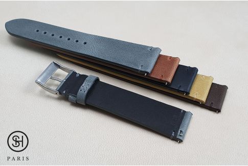 Bracelet montre cuir Vintage SELECT-HEURE Noir mat avec pompes rapides (interchangeable)