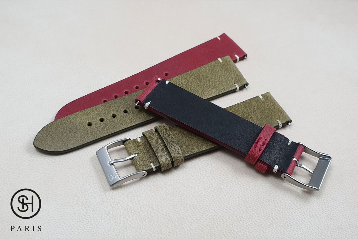 Olive Green Vintage SELECT-HEURE leather watch strap with quick release spring bars (interchangeable)