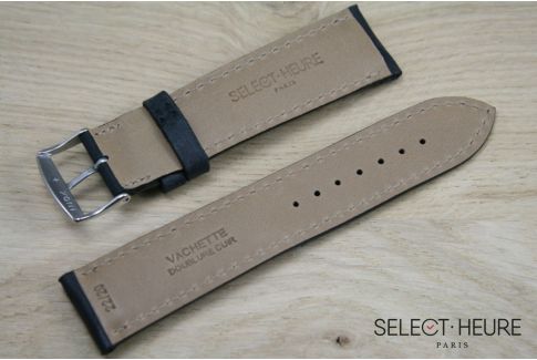 Bracelet montre cuir SELECT-HEURE bombé Noir mat, coutures écrues