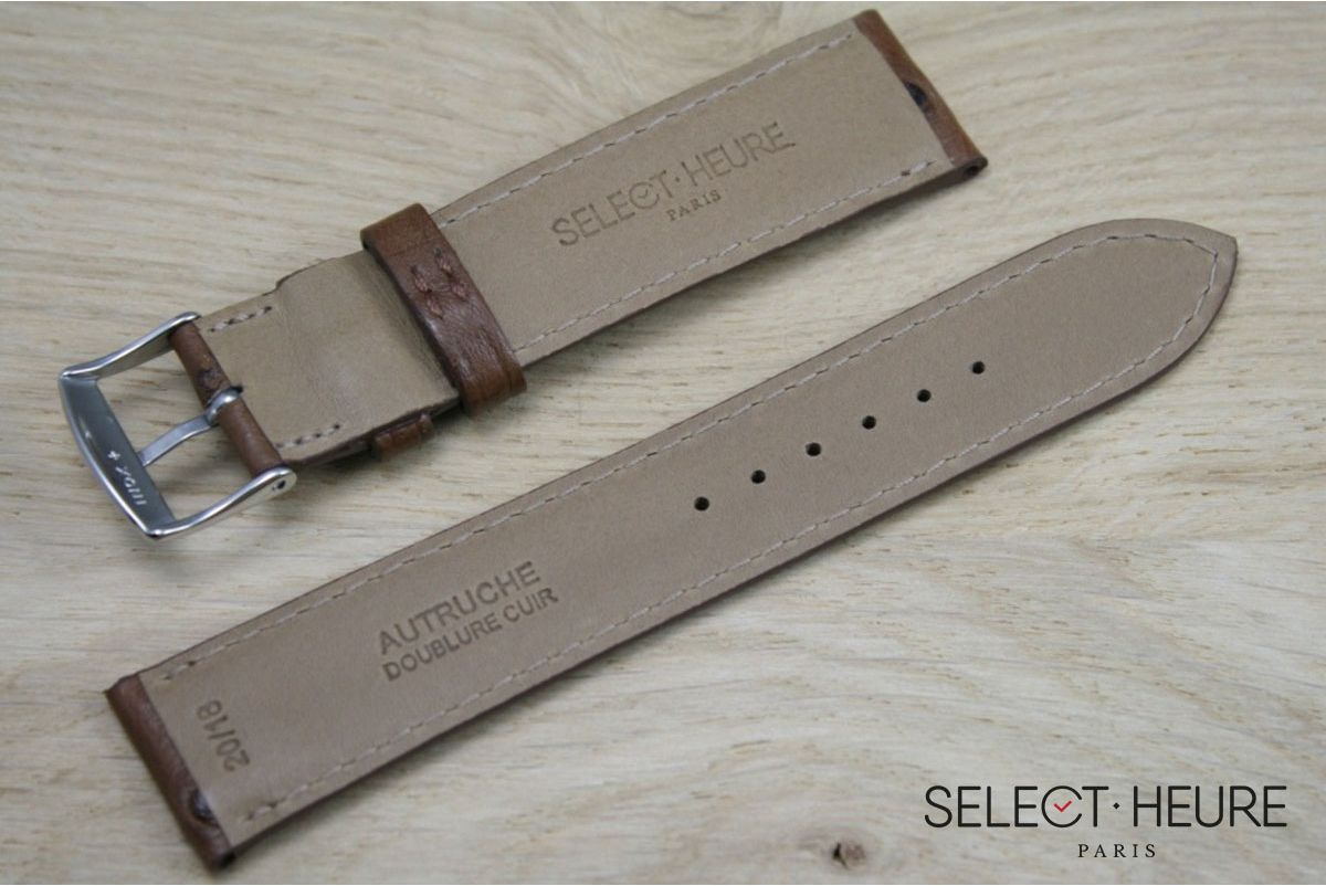Bracelet montre cuir SELECT-HEURE en Autruche véritable Marron foncé