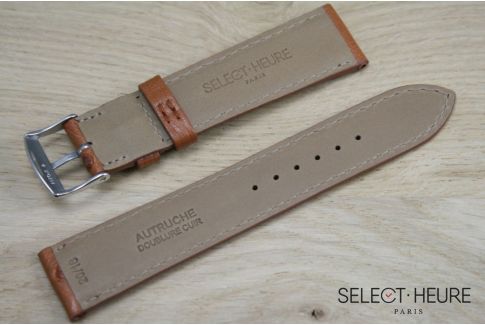 Bracelet montre cuir SELECT-HEURE en Autruche véritable Marron Or