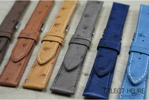 Bracelet montre cuir SELECT-HEURE en Autruche véritable Bleu Denim