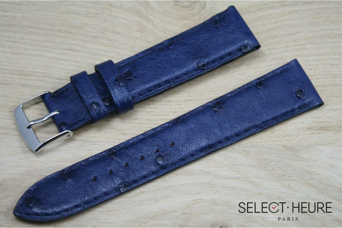Bracelet montre cuir SELECT-HEURE en Autruche véritable Bleu Marine