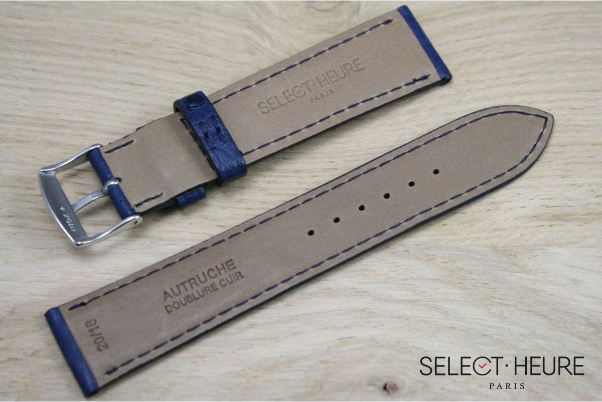 Bracelet montre cuir SELECT-HEURE en Autruche véritable Bleu Marine