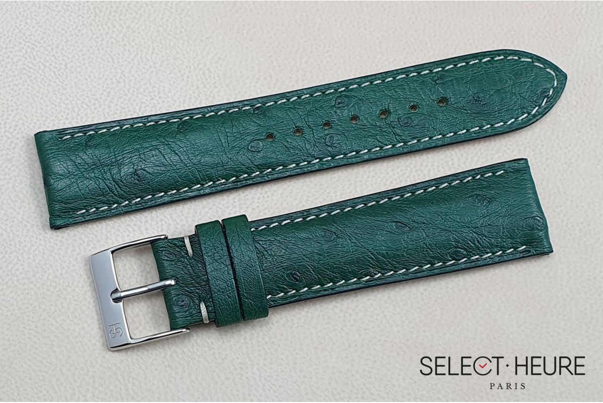 Empire Green genuine Ostrich SELECT-HEURE leather watch strap, handmade in France