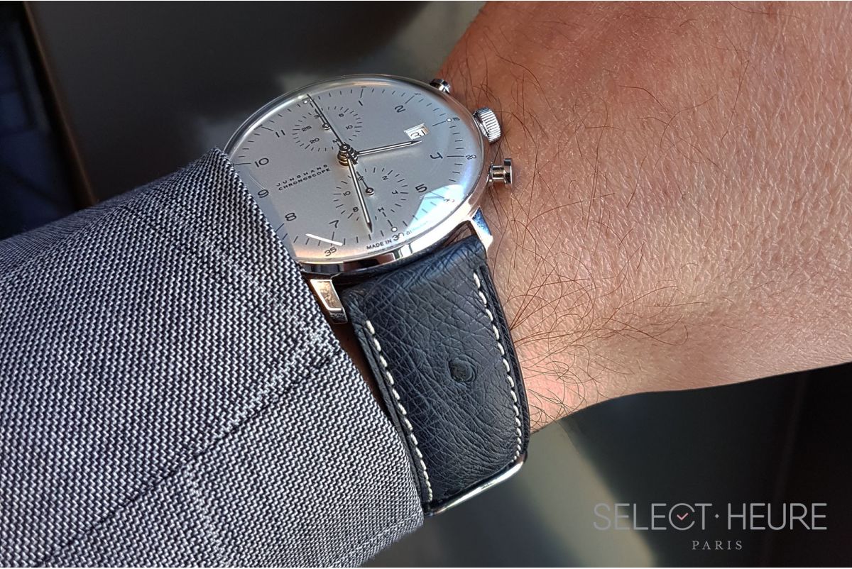 Night Blue genuine Ostrich SELECT-HEURE leather watch strap, handmade in France
