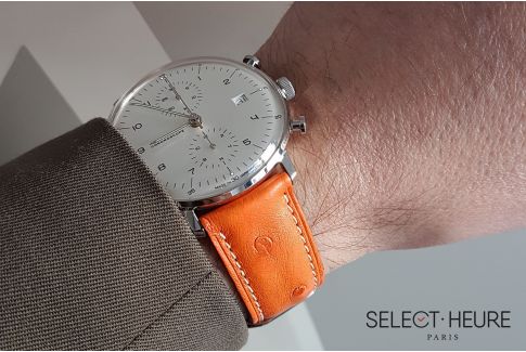 Orange genuine Ostrich SELECT-HEURE leather watch strap, handmade in France