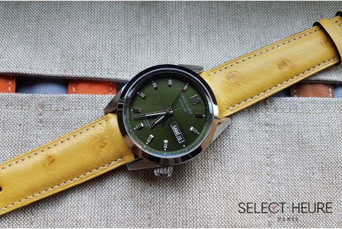 Yellow genuine Ostrich SELECT-HEURE leather watch strap, handmade in France