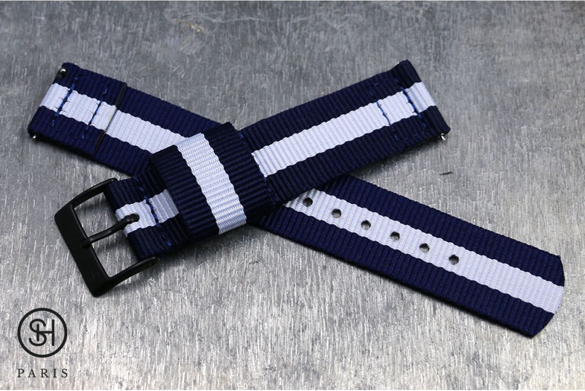 Navy Blue White SELECT-HEURE 2 pieces US Military watch strap with quick release spring bars (interchangeable)
