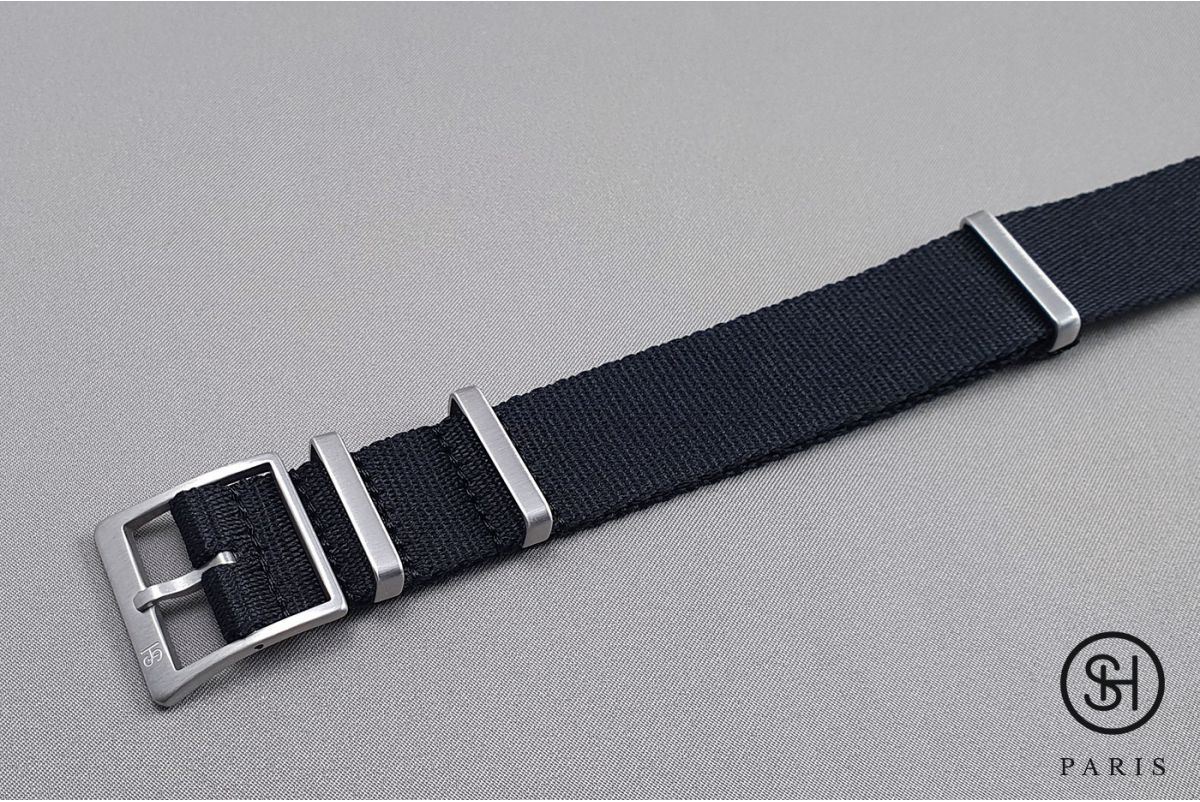 Bracelet montre NATO SELECT-HEURE Allure Noir, nylon épais et boucle haut de gamme