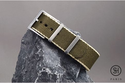 Bracelet montre NATO SELECT-HEURE Allure Olive Sable, nylon épais et boucle haut de gamme