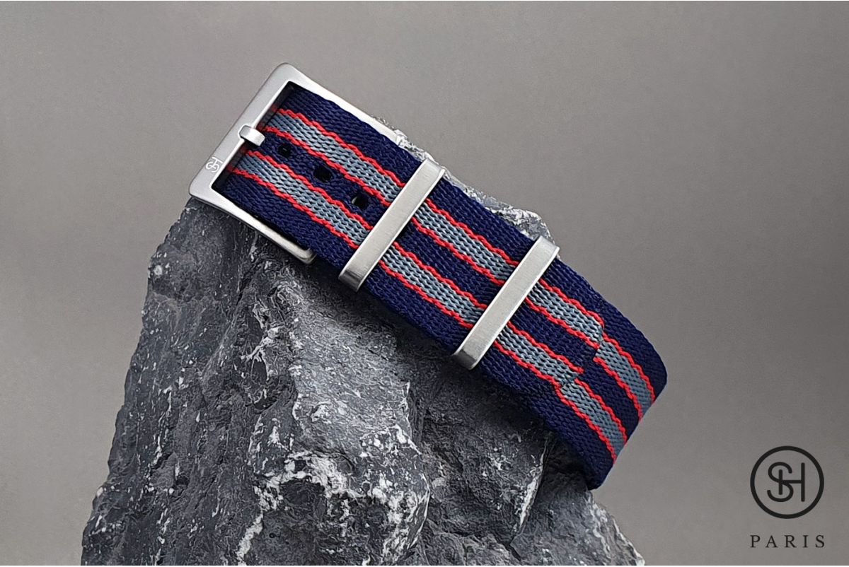 Bracelet NATO SELECT-HEURE Allure, modèle James Bond Bleu Marine Gris Rouge, nylon épais et boucle haut de gamme