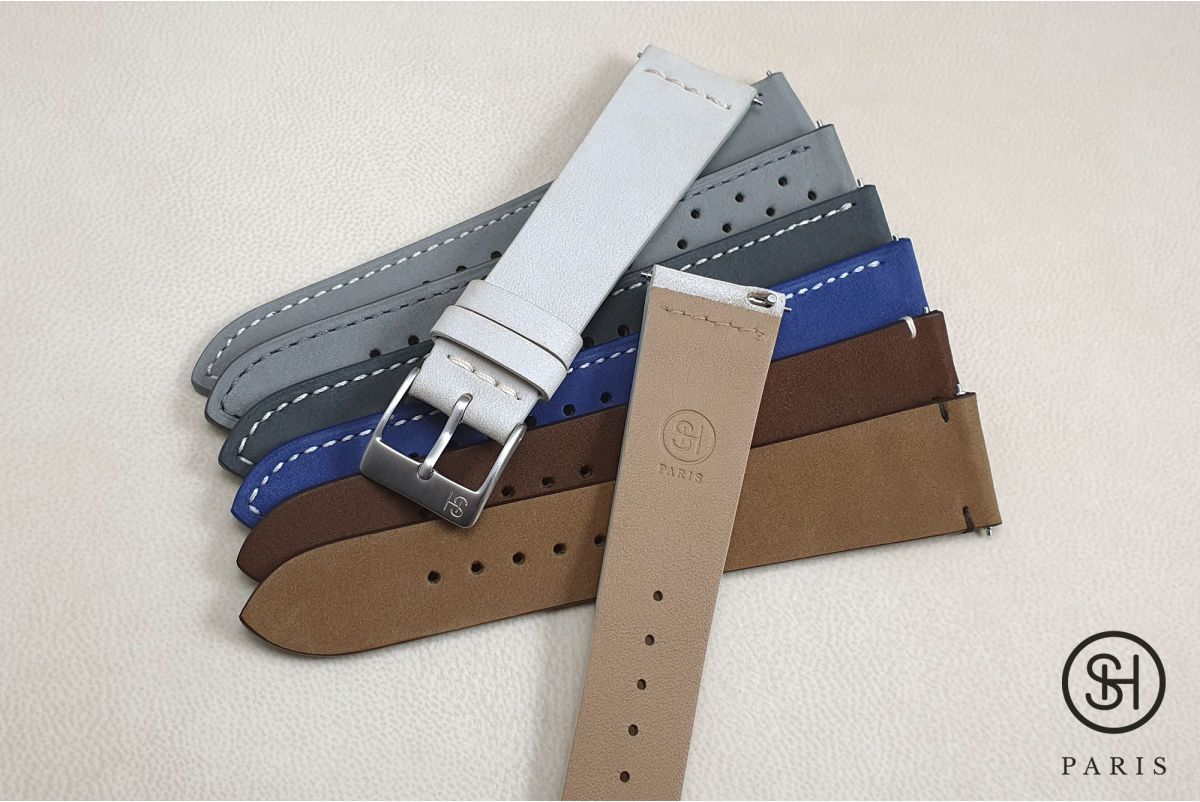 Pearl Grey Nubuck SELECT-HEURE leather watch strap with quick release spring bars (interchangeable)