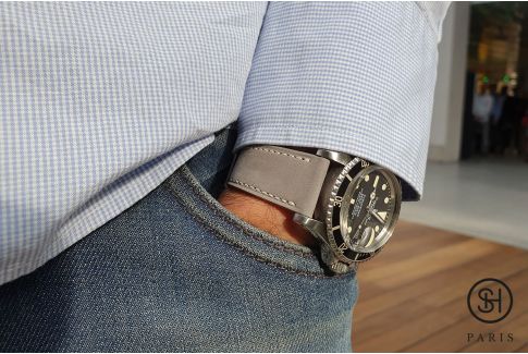 Bracelet montre cuir Nubuck SELECT-HEURE Gris Perle avec pompes rapides (interchangeable)