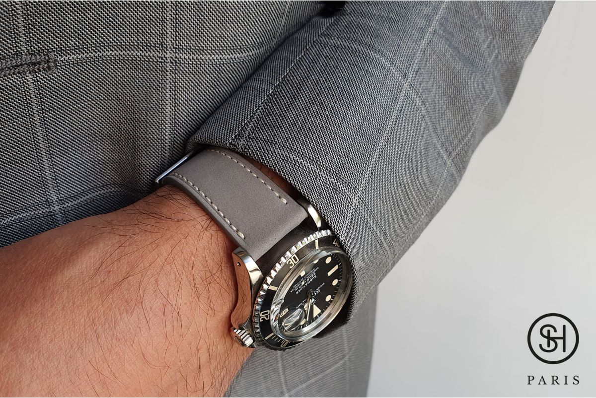 Bracelet montre cuir Nubuck SELECT-HEURE Gris Perle avec pompes rapides (interchangeable)