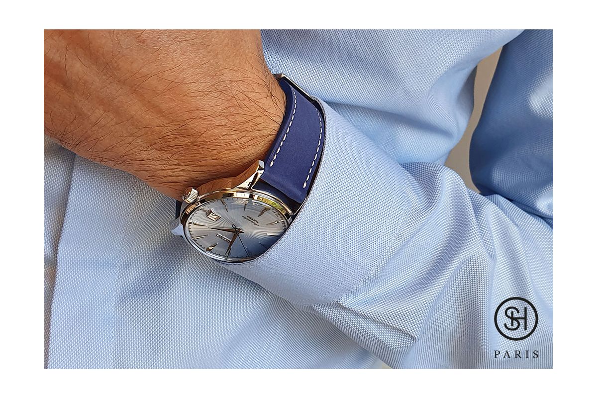 Bracelet montre cuir Nubuck SELECT-HEURE Bleu Egyptien avec pompes rapides (interchangeable)