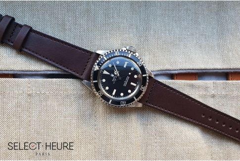 Bracelet montre Veau Baranil SELECT-HEURE Marron coutures ton sur ton, fait main en France, cuir français