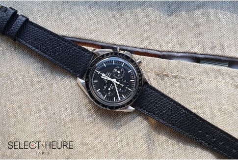 Bracelet montre Veau Grainé SELECT-HEURE Noir coutures ton sur ton, fait main en France, cuir français