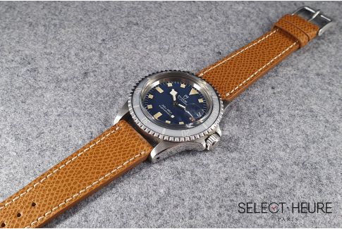 Gold Brown French Grained Calfskin SELECT-HEURE leather watch strap, off-white stitching, hand-made in France
