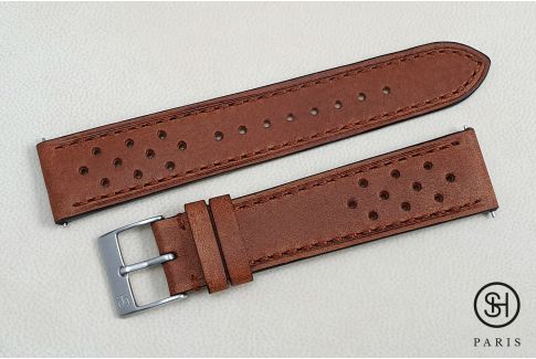 Gold Brown Rallye SELECT-HEURE leather watch strap with quick release spring bars (interchangeable)