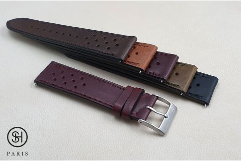 Burgundy Rallye SELECT-HEURE leather watch strap with quick release spring bars (interchangeable)