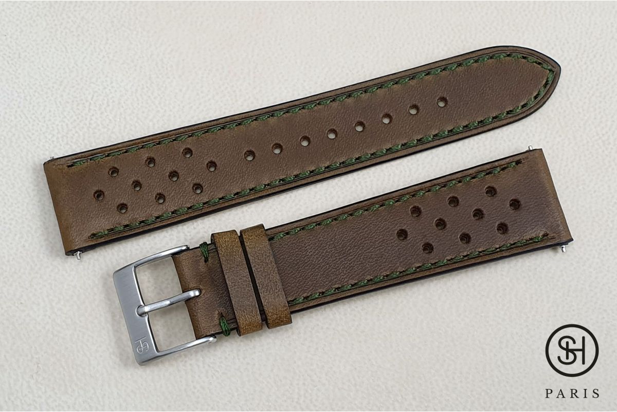 Kaki Green Rallye SELECT-HEURE leather watch strap with quick release spring bars (interchangeable)