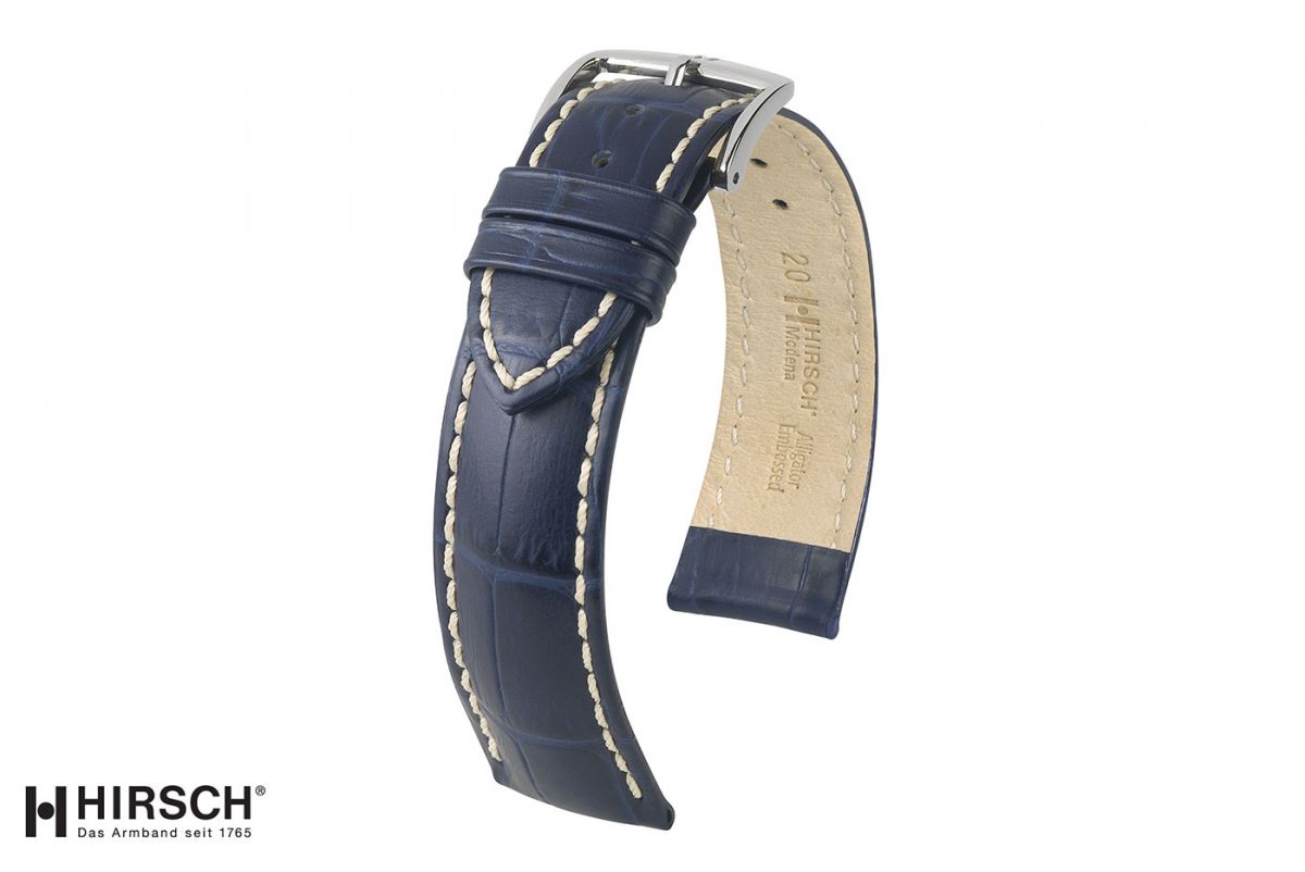 Blue Modena HIRSCH watch bracelet, Italian calfskin