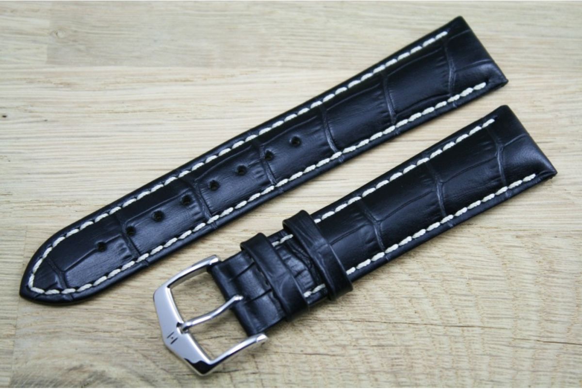Black Modena HIRSCH watch bracelet, Italian calfskin