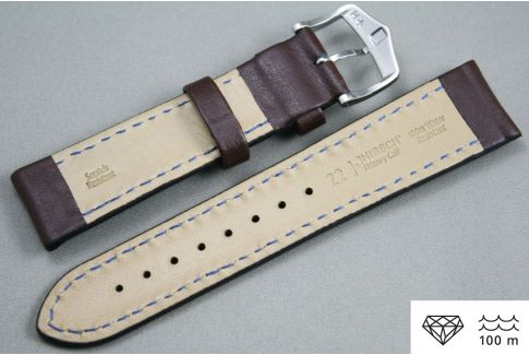 Bracelet montre HIRSCH Heavy Calf, cuir Marron surpiqué blanc (étanche)