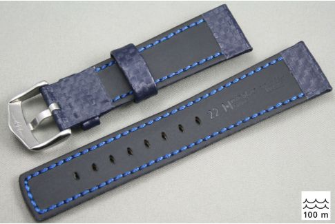 Blue White topstitching Carbon HIRSCH watch bracelet (waterproof)