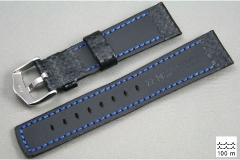 Black White topstitching Carbon HIRSCH watch bracelet (waterproof)