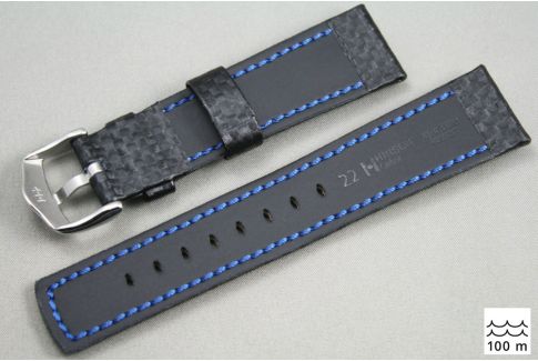 Black Red topstitching Carbon HIRSCH watch bracelet (waterproof)