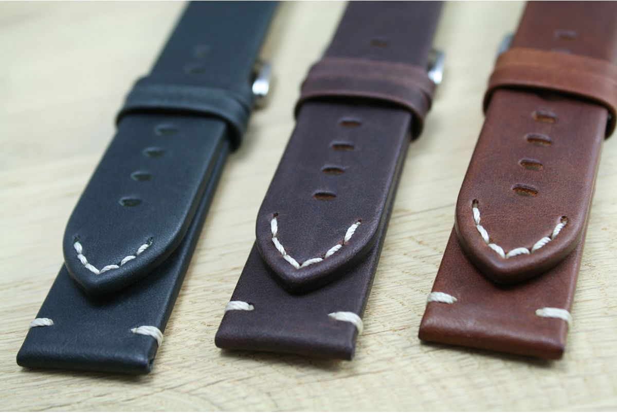 Bracelet montre cuir HIRSCH Ranger marron or, style vintage (coutures minimales)