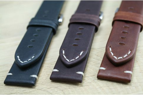 Bracelet montre cuir HIRSCH Ranger marron, style vintage (coutures minimales)