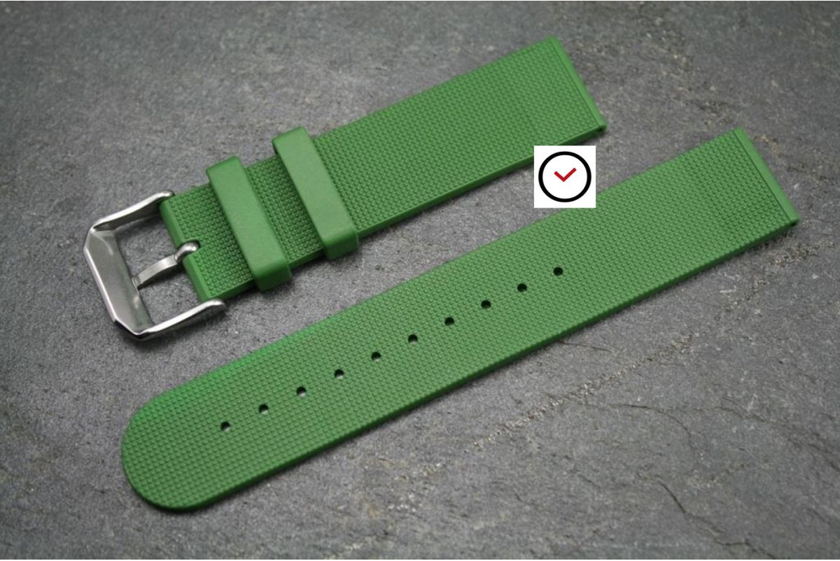 Bracelet montre caoutchouc naturel Classique Vert Kaki (Militaire)