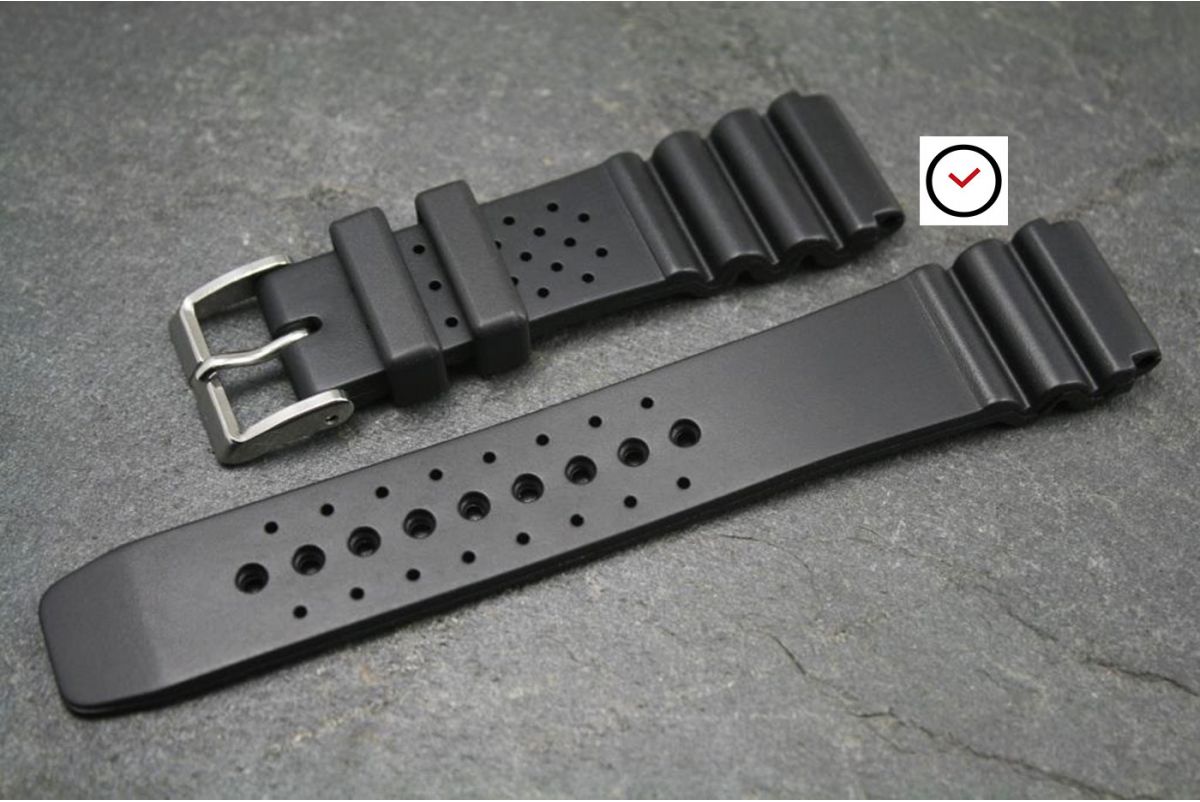 Black Italian rubber casual watch strap, perfect fo Seiko Diver (SKX)