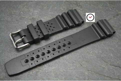 Bracelet montre caoutchouc naturel Plongeur Noir