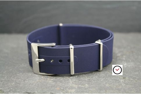Night Blue rubber NATO watch strap, polished buckle and loops