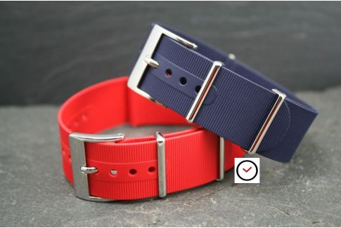 Night Blue rubber NATO watch strap, polished buckle and loops